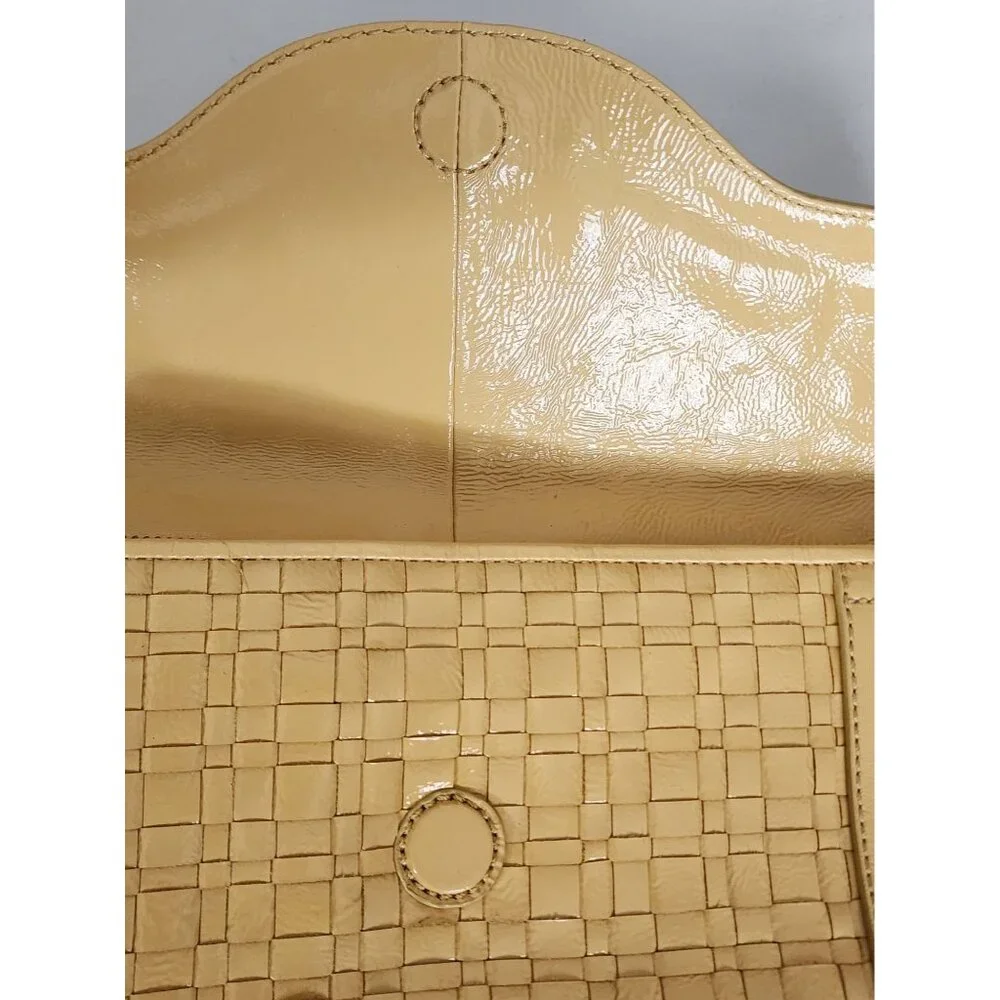 Elliott Lucca Women's Yellow Woven Patent Leather Wristlet Strap Purse Clutch - Picture 3 of 12
